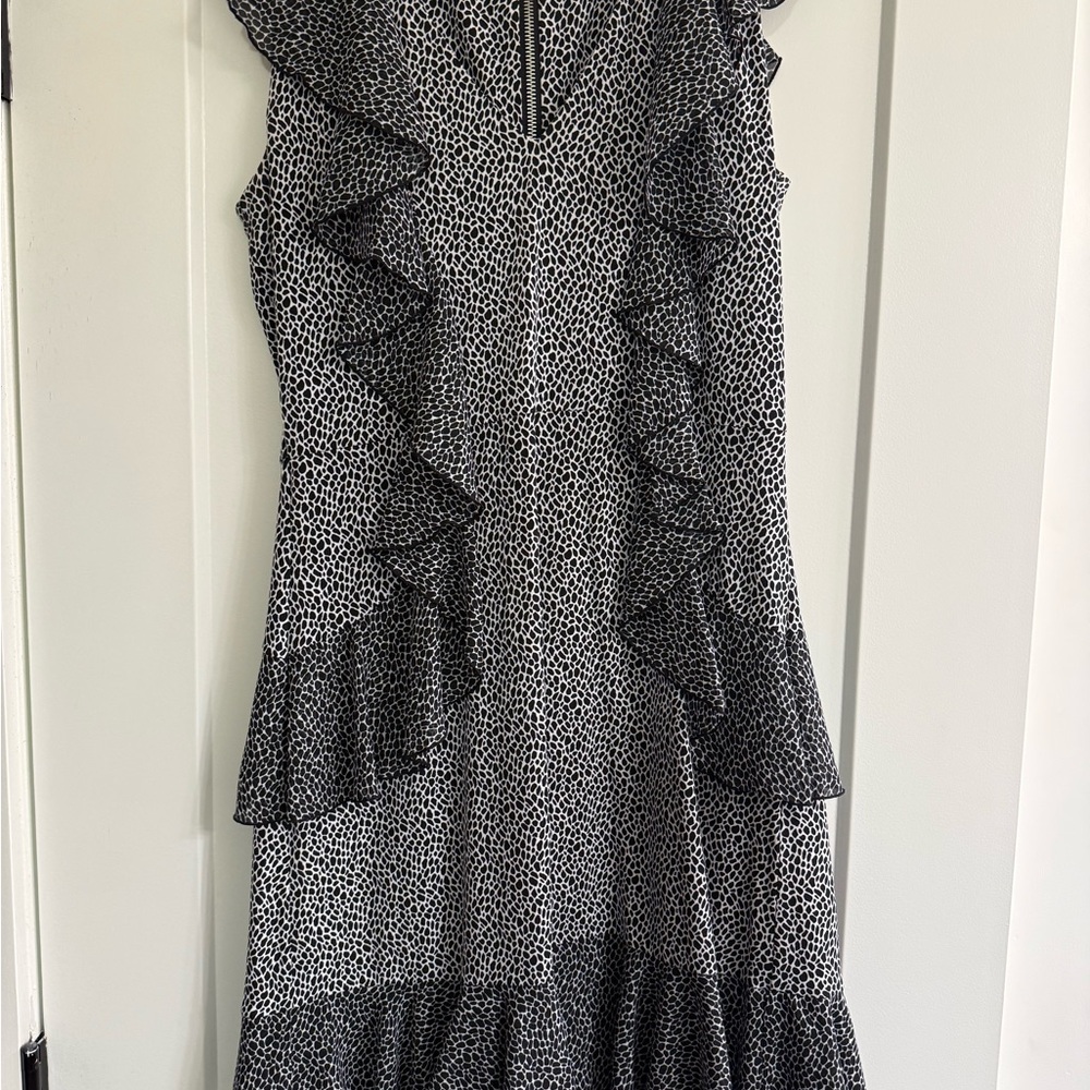 MICHAEL Michael Kors Black and White Ruffle Midi Dress